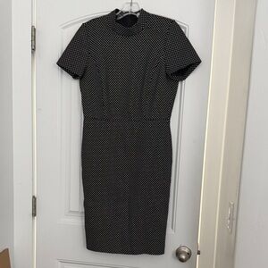 J. Crew Factory Black and White/Gold Patterned Midi Dress